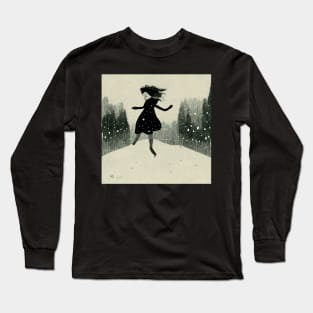 Girl excited and playing in the snow as the flakes begin to fall. Long Sleeve T-Shirt